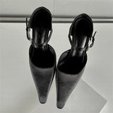 Yeknu  New Design High Heels Woman Pumps  Buckle Strap Mules Slippers Sexy Pointed Toe Wedding Banquet Female Shoes