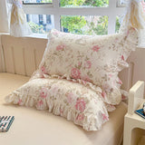 Yeknu 2pcs Flower Prints Ruffles 100% Cotton Pillowcases 48x74cm Sizes Cushion Cover for Bed Floral Style Adults Kids Pillowslip 베개커버
