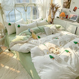 Yeknu  3 Piece bedding Set green Christmas tree embroidery Quilt cover Set comfortable duvet cover set for All Season