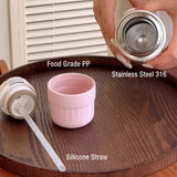 Yeknu  500ml Fashion Cartoon Stainless Steel 316 Vacuum Flask With Straw Portable Girl Student Thermos Mug Travel Tumbler