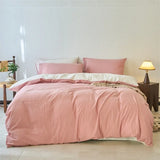 Yeknu  Premium 100% Washed Cotton Yarn-Dyed 4-Piece Duvet Set (1 Duvet Cover + 2 Pillowcases + 1 sheet), Ultra-Soft Bedding Set