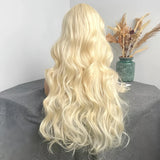 Yeknu  Long Blonde Curly Wavy Synthetic Hair Middle Part Natural Hairline Body Wave Heat Resistant Fiber Wigs for Women Daily Party