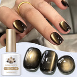 Yeknu  10ml Black Glass Cat Magnetic Gel Nail Polish Ultra Shine Gold Silver Glitter Soak Off UV LED Gel Nail Art Varnish