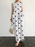 Yeknu  Summer Polka Dot Print Sleeveless Dress Women Fashion Casual Woman New Dress Office Ladies Long Dresses