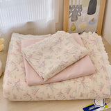 Yeknu  100%Cotton Double-layer Yarn Lace Edge Fluffy Ultra-Soft Quilt for Kids Twin Queen Single Summer Quilt Flat Sheet Pillowcases