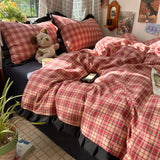 Yeknu  Plaid Bedding Set Double Yarn Classic Vintage Duvet Cover Set Flat Sheets Set 2 Pillowcases Single Twin Full Queen Size