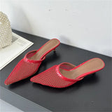 Yeknu  Summer Fashion Hollow Out Mesh Women Slippers Sandals Pointed Toe Thin Low Heels Slingback Mules Shoes