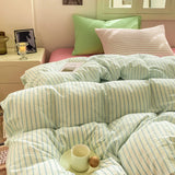 Yeknu Striped Bedding Set Ins Korean Duvet Cover Set Flat Sheets Set With 2 Pillowcases Single Twin Full Queen Size Bed Linen Set