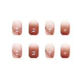 Yeknu  24pcs Short False Nail Gradient Color With Glitter Sequins Design Fake Nails Patch Full Cover Artificial Acrylic Nail Tips