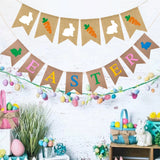 Yeknu  Easte Bunny Burlap Baner Cute Rabbit Carrot Hanging Garland Happy Easter Holiday Party Home Fireplace Wall Decorations Supplies