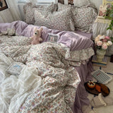 Yeknu  Korean Princess Style Floral Ruffles Bedding Set Skin-friendly Soft Duvet Cover Set Bed Sheet Or Bed Skirt Pillowcases