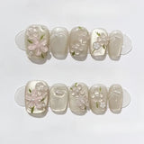 Yeknu  10pcs Mini Flower Fake Nails Short Square Press on Nails Glitter Cat Eye False Nails Full Cover Sweet Cute Manicure Nail Art Tip