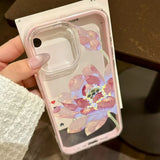 Yeknu  Tansparent TPU Pink Lotus Phone Case For iPhone 17 Pro 16 11 13 ProMax 17 12 13 15 14 Air Shockproof Funda Cover Silicone Luxury