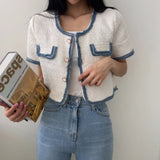 Yeknu  Spring Summer New Tops Women Print Fringe Patchwork Fashion Short Sleeve Korean Style Ladies Cropped Coats Loose Woman Tops
