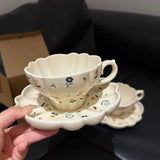 Yeknu  European Style Retro Ceramic Floral Pattern Coffee Cup Plate Creative Mark Water Cup Home Restaurant Decor English Afternoon Tea