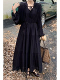 Yeknu  Autumn Sweatshirt Dress Women Striped Print Fashion Ruffle Pleated Korean Style Ladies Dresses Loose Casual Woman Long Dress