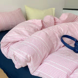 Yeknu  Ins Dopamine Korean Striped Washed Cotton Four-piece Bedding Set Cream Style Bed Sheet Quilt Cover Three-piece Set