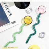 Yeknu  Colored Glass Spoon Creative Wave Handle Milk Dessert Spoon Long Handle Coffee Stirrer GIfts Box Set
