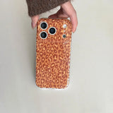 Yeknu  Autumn-Winter Orange Leopard Print Back Cover Case for iPhone 13 14 15 16 17 Pro Max Air Soft Lens Protective Phone Case
