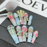 Yeknu 10Pcs High Quality Handmade Press on Nails Simple And Elegant  Royal A must For Trends Fashion Weapon Nail Stickers  Elegant
