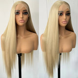 Yeknu  Long Honey Blonde Silky Straight Synthetic Lace Front Wigs for Women Free Part Ash Blonde Heat Resistant Fiber for Dailly Party