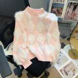 Yeknu  Women's White Mohair Pullover Sweater Vintage Harajuku Y2k Long Sleeves Cashmere Sweaters Aesthetic 2000s Fashion Clothes Autumn