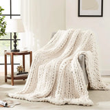 Yeknu  Chunky Knit Blanket Throw Chenille Chunky Knitted Throw Blanket for Bed Couch Handmade Thick Big Cable Knit Blanket