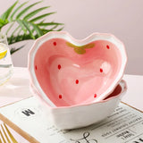 Yeknu 6.25-inch Strawberry Ramen Bowl Japanese Cute Noodle Bowl Salad Bowl Kitchen Tableware Microwave Safe Fruit Ceramic Plate