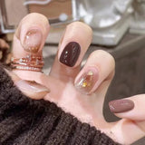 Yeknu  24 PCs Short French Minimalist Smudged Nails with 1 Jelly Gel and 1 Nail File