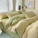 Yeknu  Cotton Bed Linen Solid Bedding Set with Sheet Duvet Cover Pillowcases Single Couple Bedsheet King Queen Double Twin Size