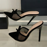 Yeknu  Summer Fashion Breathable Mesh Pointed Toe Women Slippers Elegant Thin High Heels Banquet Sandals Shoes