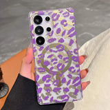 Yeknu  Leopard Clear Case For Samsung Galaxy S25 S24 Ultra Plus S24FE S25edge For Magesafe Magnetic Wireless Charge PC+TPU Back Cover