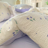 Yeknu  Korean Style Seersucker  Washed cotton Bedding Set  Girls Twin Queen Size Duvet Cover   Bed Linens Kids Fashion