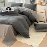 Yeknu  Waffle Washed Cotton Four Piece Set, Non All Cotton Bedding, Pure Cotton Bedding, Student Dormitory Bed Sheets Duvet Cover Set