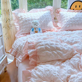 Yeknu  3pcs Korean lace Bedding set seersucker Duvet Cover Set (1*Duvet Cover + 2*Pillowcase, Without Core)for bedroom guest room