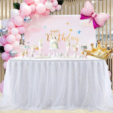 Yeknu  Sheer Table Skirt Tablecloth 3-Ply with LED Lights Premium Gold Edge Wedding Party Cake Table Decoration