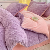 Yeknu  Milk Fleece Single Quilt Set Autumn/winter Thickened Warm Solid Color Duvet Cover 200x230 220x240 Bedding for Double Use