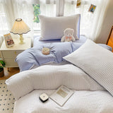 Yeknu INS Seersucker Stripes Duvet Cover Pillowcases Flat Sheet Girls Bedding Set Washed Cotton Solid Color Bed Linen Single Size