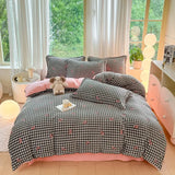 Yeknu  Small Fresh Milk Falai Plush Single Item Quilt Cover Printed Plaid Thickened Warm Duvet Cover 180x220 200x230 220x240
