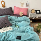 Yeknu  Mixed and matched small floral fiber washed cotton solid color four-piece quilt cover girl heart 1.5m 1.8 sheets