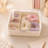 Yeknu  Large Capacity Hair Accessory Storage Box Dust Proof Transparent Desktop Organizer Multifunctional 4 Divided Compartments