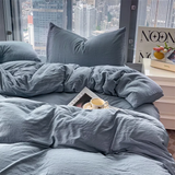 Yeknu  Washed Cotton Bedding Set,Bed Sheet Set, Linen Feel, Super Soft, Comfortable, 4-Piece Duvet Cover Set, Durable and Easy Care