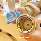 Yeknu  460ml Cartoon Stainless Steel 316 Vacuum Flask With Straw Leak-Proof Double Drink Kids Student Water Bottle Travel Tumbler