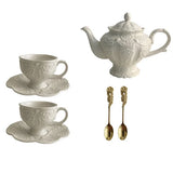 Yeknu  European Style Ceramic Tea Set with Relief  Flower Court Theme Red Tea Cup And Coffee Cup Plate for Afternoon Tea