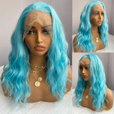 Yeknu   Blue Short Wigs for Women Heat Resistant Short Wave Lace Front Wig Heat Resistant Synthetic Hair Daily Use Cosplay