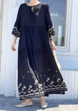 Yeknu  Summer A-Line Long Dress Women Embroidery Fashion Ruffle Pleated Patchwork Loose Ladies Dresses Korean Style Woman Dress
