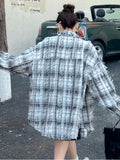 Yeknu  Spring Shirts Women Fringe Plaid Print Fashion Long Sleeve Ladies Blouses Loose Casual Woman Korean Style Shirt Coats