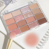 Yeknu  Matte Glimmer Eye Shadow Plate 16 Shades Brown Nude Pink Saturated Korean Makeup Palette Long Lasting