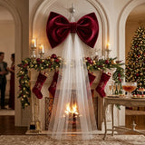 Yeknu  Home Decor Mesh Tulle Large Velvet Christmas Bow New Year Pendant Christmas Tree Topper Bow Ornaments Xmas Vibe Decor Bow Party