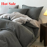 Yeknu  Premium 100% Washed Cotton Yarn-Dyed 4-Piece Duvet Set (1 Duvet Cover + 2 Pillowcases + 1 sheet), Ultra-Soft Bedding Set